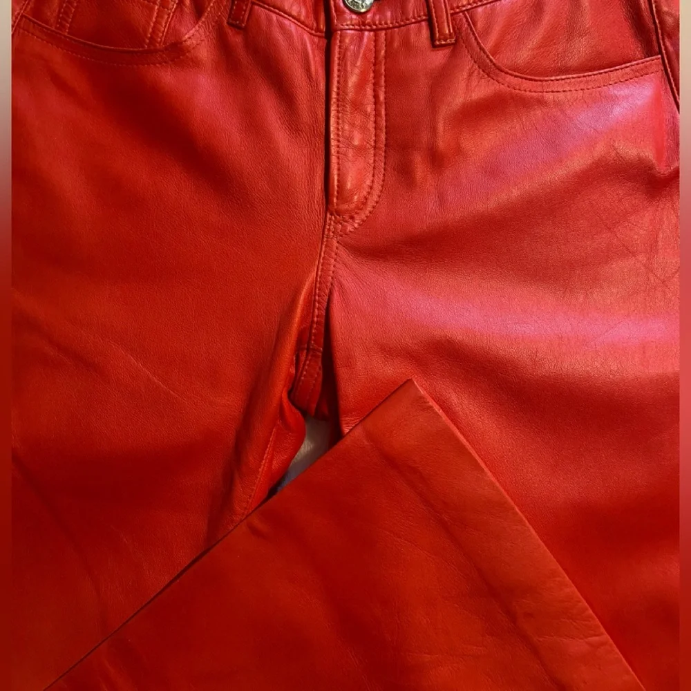 NWT Ralph Lauren Bright Orange Leather Pants - Picture 4 of 12